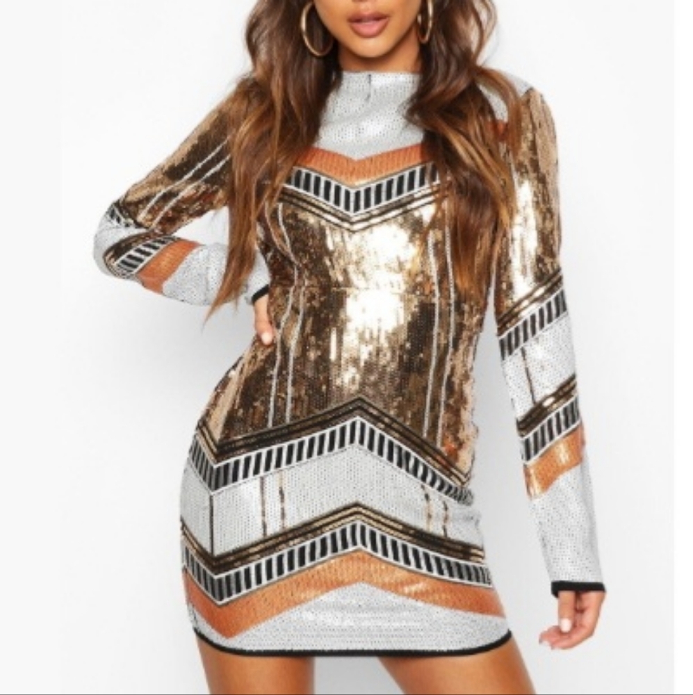 Boohoo Sequin Backless Dress Size US 10